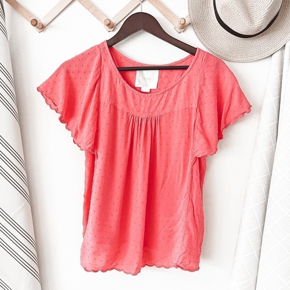 Anthropologie Maeve Keme Pink Swiss Dot Blouse - Picture 1 of 3